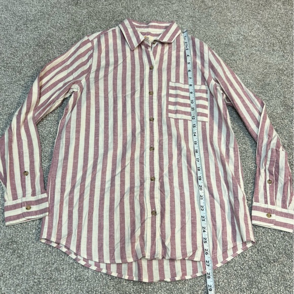 Marine Layer shirt womens small Rudy Button Down Pink White stripe hemp blend - Picture 2 of 7